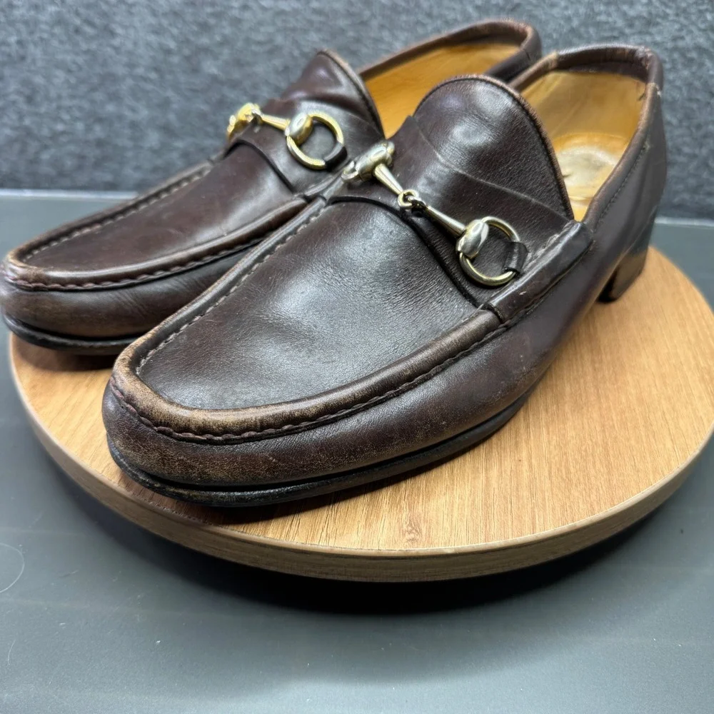 GUCCI 1953 Classic Horsebit Loafers‎ Brown Leather Mens Shoes Size 44 10 VTG 110